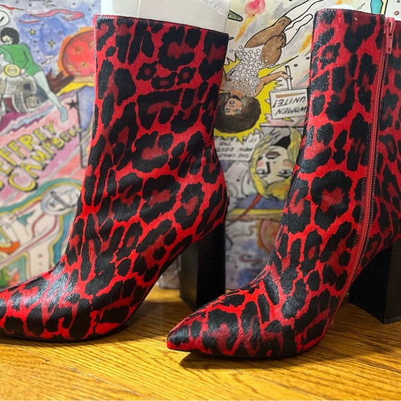 Jeffrey Campbell Siren-3F Calf Hair Pointed Ankle Boot in Red Cheetah Print - Picture 6 of 7